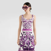 Dolce&Gabbana Women's Summer Majolica Print V-Neck Bustier Camisole Sleeveless Tank Top Vest Ngvp #2319