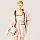 MiuMiu Women's Summer Embroidered Letter Print Cashmere Knit Tank Top And Casual Pleated Short Skirt Set Suit #77555