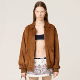 MiuMiu Women's Autumn And Winter Luxury Suede Leather Pilot Jacket Fashion Trend Solid Color Ban Lapel Jacket #81614