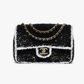 Chanel Autumn/winter Clutch Bag With Sequins And Gold Metal Accents Black And White Women's Crossbody Chain Bag Stylish Casual Elegant Bags #82241A