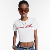 Louis Vuitton Women's Summer Solid Color Embroidered Letter Print Round Neck Cotton Short T-Shirt #77359