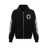 Chrome Hearts Men's and Women's Fall/Winter Fashion Casual Solid-Color Minimalist Sanskrit Letter Small Logo Print Hooded Zipper Sweatshirt Jacket #78517