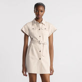 Dior Women's Short Belt Shirtdress Lapel Solid Color Logo Print Summer Short Sleeve Single Breasted Denim Dresses Ngvp #1521