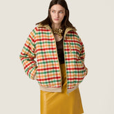 MiuMiu Women's Autumn And Winter Fleece Lined Plaid Color Blocked Zipper Lapel Long Sleeved Jacket #81742