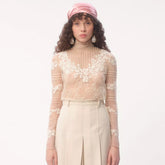 Valentino Women's Lace Rose Embroidery Solid Color High Collar Spring and Autumn Long Sleeve Silk Two Piece Shirt Set Ngvp #1236