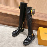 Louis Vuitton x Timberland Men's & Women's Fall/Winter Glossy & Matte Leather Solid Color High-Top Boots - Casual Zipper Round-Toe Shoes Hamburger Bag Detail Ngvp #2533