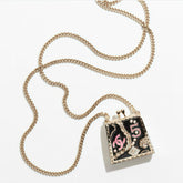 Chanel Women's Pink Double C Perfume Bottle Black Enamel Bag Necklace Sweater Chain Jewellery Accessories #71681