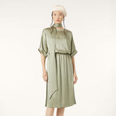 Loro Piana Women's Summer Solid Color Satin Short Sleeve Silk Elastic Waist Caren Dresses Ngvp #1829