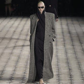 SAINT LAURENT Women's Fall And Winter Maldon Style Herringbone Pattern Coat Elegant And Exquisite Long Belt Tweed Coat Fashion Trend Temperament Jacket Ngvp #2491
