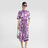 Dolce&Gabbana Women's Majolica Printed Silk Solid Color Summer Lapel Single-Breasted Tie Twill Shirt Dresses Ngvp #2317