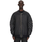 Rick Owens X Moncler Men's And Women's Black Saison Peter Feather Jacket Fall And Winter Rays Striped Senior Zipper Round Neck Jacket Ngvp #2499