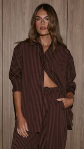 Zaila Long Sleeve Shirt - Burgundy/White Stripe