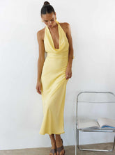 Vestido maxi Ocean Boulevard Plunge color limón