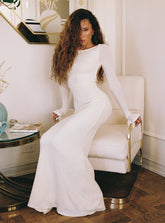 Vestido largo transparente Snyder de manga larga color crema