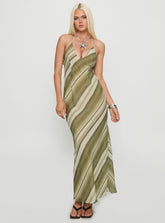 Vestido largo halter Esmira de rayas verdes