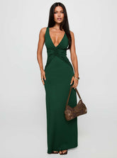 Vestido largo Frederica escote pronunciado verde bosque