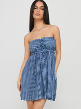 Minivestido babydoll sin tirantes Held My Breath a cuadros vichy azul