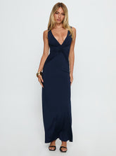 Vestido largo Frederica Plunge de color azul marino