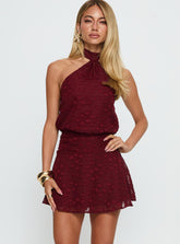 Minivestido halter de jacquard burdeos Eurythmic