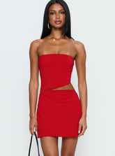 Minivestido drapeado sin tirantes Jasira en rojo vivo