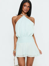 Minivestido halter de chifón Rozario aguamarina/plateado