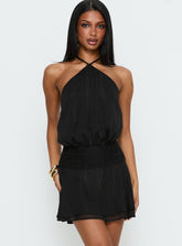 Minivestido halter de chifón Rozario negro/plateado