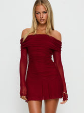 Minivestido Koki sin Hombros de Manga Larga Rojo