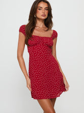 Minivestido con mangas casquillo Tricia con estampado floral rojo