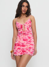 Minivestido Irisse con diseño de cerradura y estampado floral rosa