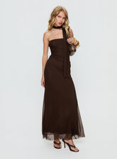 Vestido maxi bufanda halter Ainslea marrón oscuro