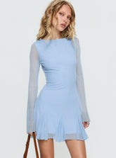 Minivestido Evita de manga larga plisado azul cielo