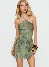 Minivestido Lanaia Halter Paisley Verde