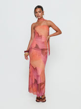 Vestido maxi sin tirantes Davynn con detalle de bufanda en rosa multicolor