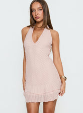 Minivestido Miravelle con volantes y cuello halter, rosa claro