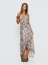 Vestido maxi asimétrico con cuello halter Roxine Animal Multicolor