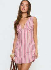 Minivestido Daphney Plunge de rayas rosas