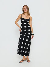 Vestido largo Avienna negro con lunares