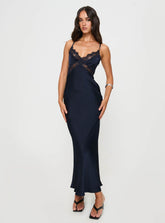 Vestido maxi Treasure al bies azul marino