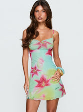 Minivestido Roserie de encaje con estampado floral multicolor