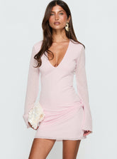Minivestido Joya escotado de manga larga rosa