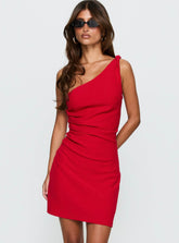 Minivestido fruncido con un hombro al descubierto Alvinia rojo