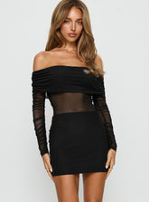 Minivestido largo transparente de manga larga Admit One Negro