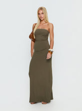 Vestido maxi sin tirantes Erita Caqui