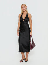 Vestido largo Jessamyn con cuello halter negro