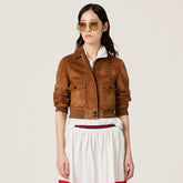 MiuMiu Women's Autumn And Winter Luxury Suede Leather Short Jacket Fashion Trend Solid Color Short Pilot Jacket #81613