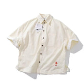 Bottega Veneta Men's Summer Solid Color Embroidered Matchstick Print Single Button Short Sleeve Shirt #77111