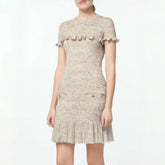 Chanel M¨¦tiers D'art Collection Women's Spring And Summer Ruffle Nude Gray Knit Dress Fashion Temperament Elegant Dresses Skirt Ngvp #2223