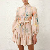 Zimmermann Women's Summer Floral Print Drawstring Mini Ruched Skirt Long Sleeve Dresses #76668