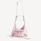 Balenciaga Women's Le City Hobo Bag Small Light Pink Fashionable New Retro Studded Motorcycle Bags #82614A
