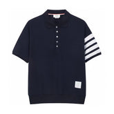 Thom Browne Men's Summer Lapel Straight Polo Short Sleeve Shirt Solid Color Casual Striped Elastic Waist Tie Sports Shorts Ngvp #1942